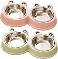 Double Bowl Cat Shape with Stainless Cups